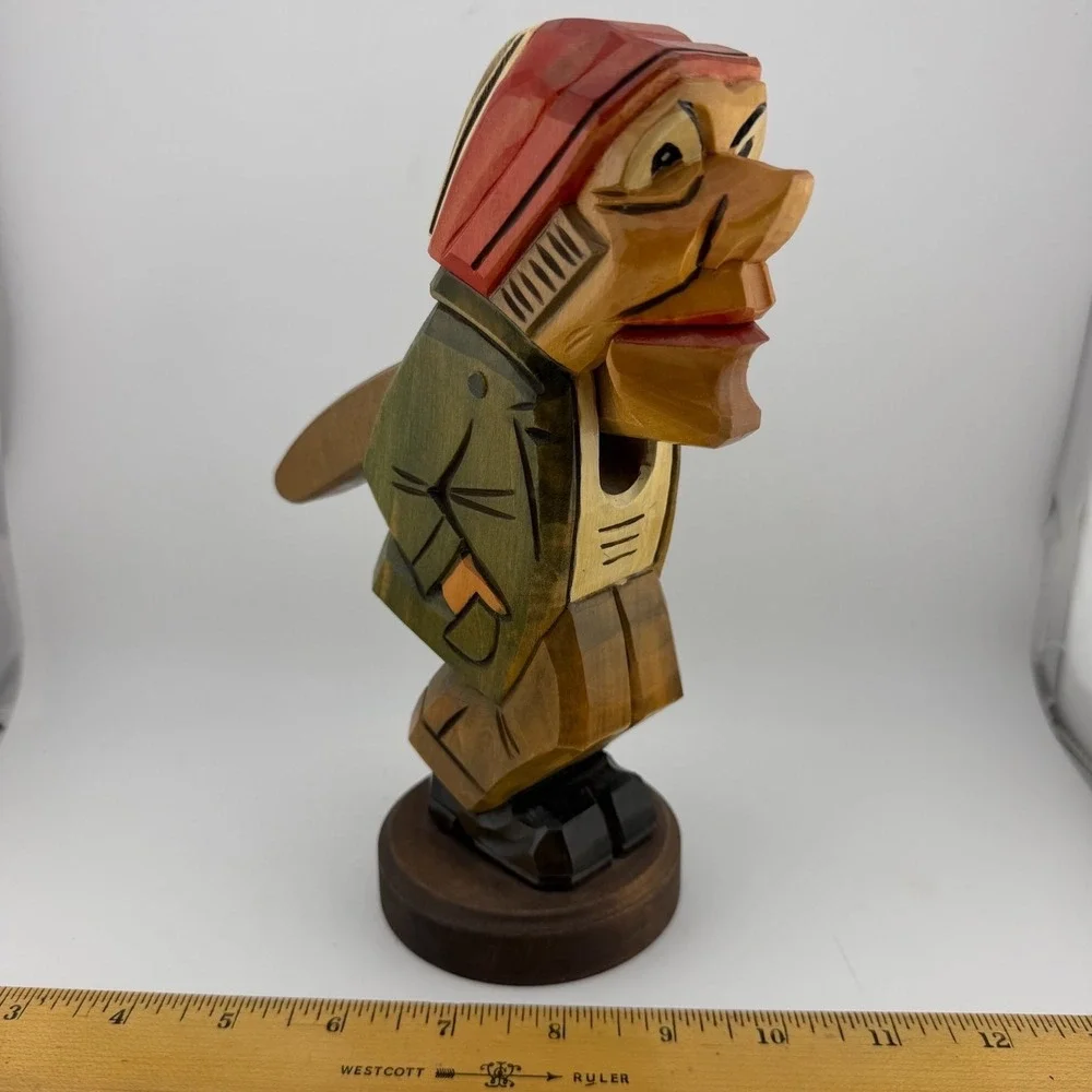 Vintage German Folk Art Wooden Nutcracker Hand Carved Art Lever